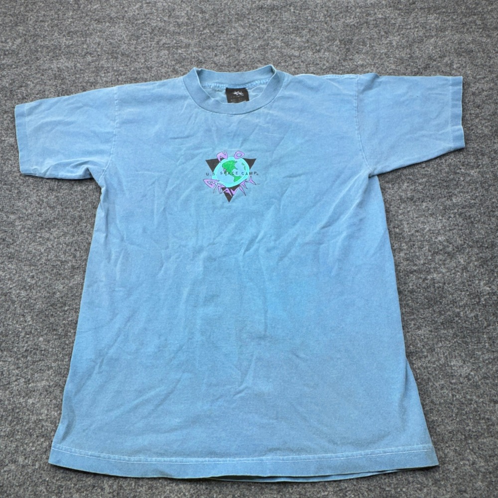 Vintage US Space Camp Shirt Mens Medium Blue No Gravity 90s 360 Fader USA Made